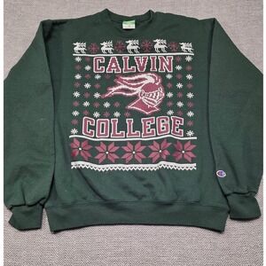 Champion Calvin College Eco Fleece Sweatshirt Mens Medium Green Ugly Christmas